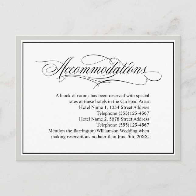 Carte Postale Élégant Script Flouris Mariage Hébergements (Devant)