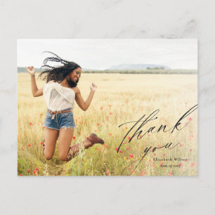 Carte Postale Élégant Script Full Photo Graduation Merci
