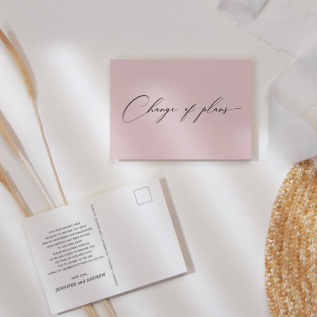 Carte Postale Élégant Script Rose Changement De Plans Mariage (Créateur téléchargé)