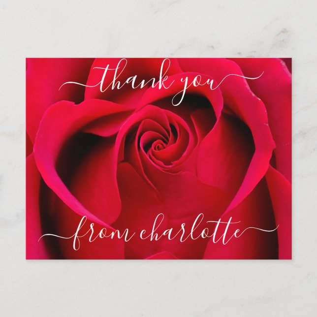 Carte Postale Élégant Script Rose rouge Merci floral (Devant)