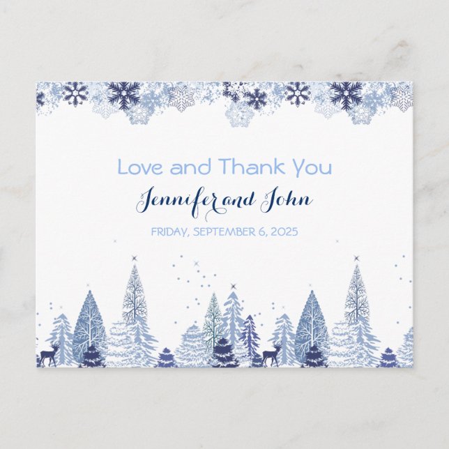 Carte Postale Élégant Snowflakes Merci de mariage hivernal (Devant)