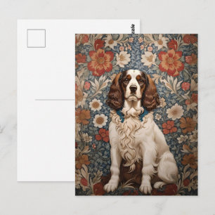 Carte Postale Elégant Spaniel Sur Vintage Floral Arrière - plan