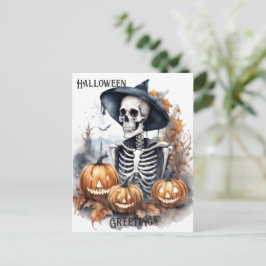 Carte Postale Elégant Squelette Halloween Aquarelle