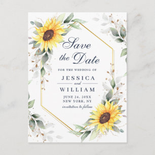 Carte Postale Elégant Sunflower Verdure Mariage Enregistrer la d