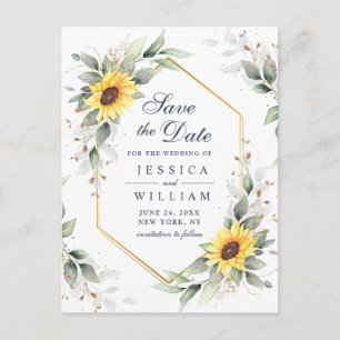 Carte Postale Elégant Sunflower Verdure Mariage Enregistrer la d