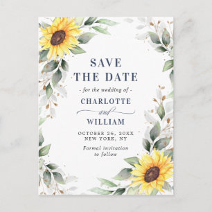 Carte Postale Elégant Sunflower Verdure Mariage Enregistrer la d