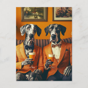 Carte Postale Elégant Super Chiens Danois Costumes Orange
