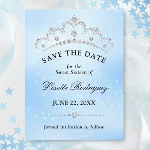 Carte Postale Élégant Sweet sixteen Bleu Enregistrer La Date