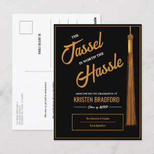 Carte Postale Elégant Tassel d'or noir Faire-part de graduation