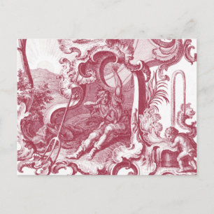 Carte Postale Élégant Toile de Jouy Rouge Antique de Style Campa