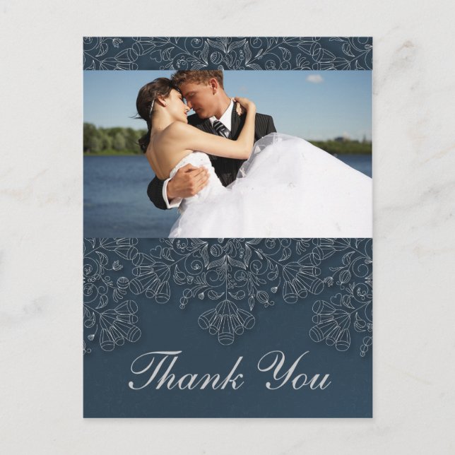 Carte Postale Elégant tourbillons floraux marine photo mariage m (Devant)