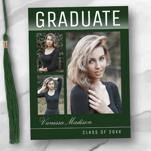 Carte Postale Élégant Trendy Chic 3 Photo Green Graduation (Créateur téléchargé)