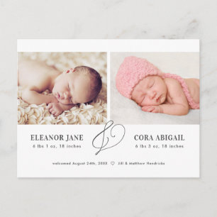 Carte postale Elegant Twins Faire-part de naissanc