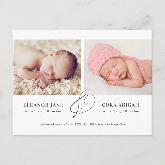 Carte postale Elegant Twins Faire-part de naissanc (Devant)
