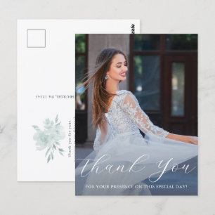 Carte Postale Élégant une photo Quinceanera Blue Floral Script
