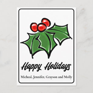Carte Postale Elégant vert rouge Holly Feuilles Holly baies