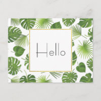 Élégant Vert Tropical Feuille Motif Hello