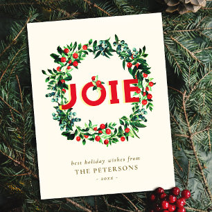 Carte Postale Elégant Vintage Christmas Berry Wreath Joie