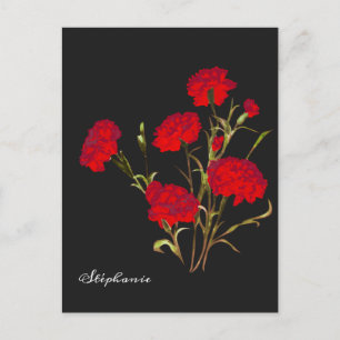Carte Postale Elégant Vintage Floral Carnation rouge sur mesure