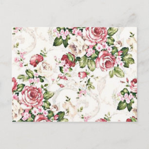 Carte Postale Élégant Vintage Floral Cottage Rose de crème