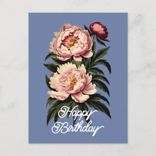 Carte Postale Elégant Vintage rose Peony Flower Joyeux anniversa