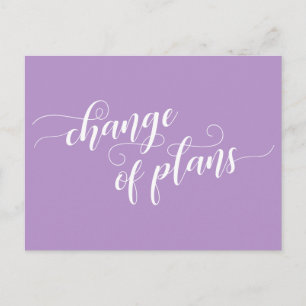 Carte Postale Élégant Violet Changement de plans Mariage reporté