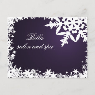 Carte Postale élégant violet flocons de neige entreprise Merci C