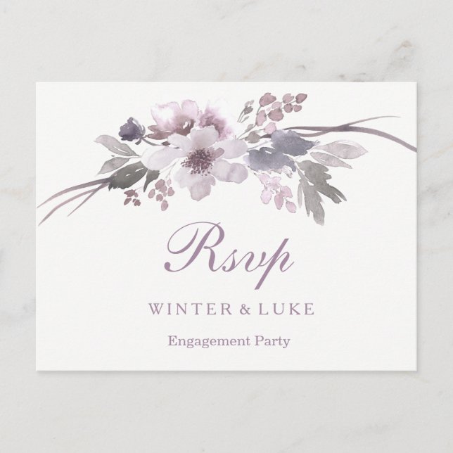 Carte Postale Élégant violet hiver Floral Engagement Party RSVP (Devant)