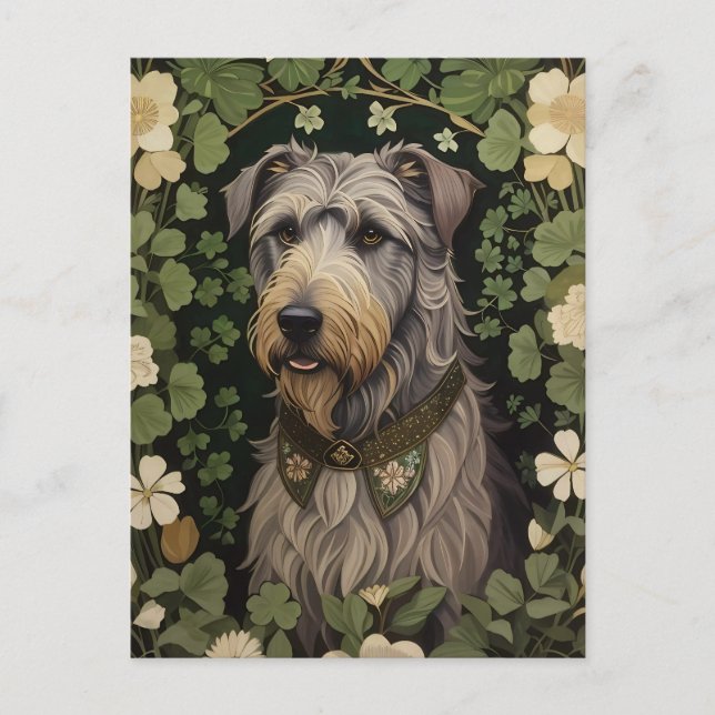 Carte Postale Elégant Wolfhound Irlandais Avec Shamrocks (Devant)