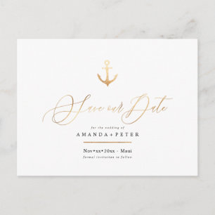Carte Postale Elégante Ancre d'or Faux, Nautique Enregistrer la 