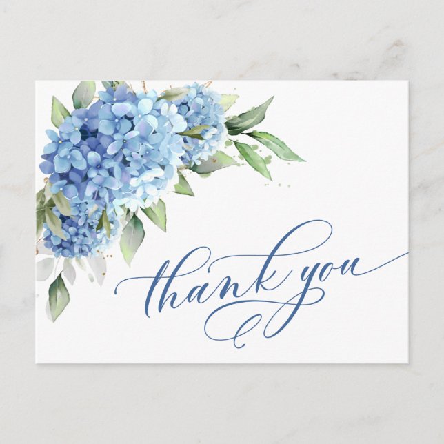 Carte Postale Elégante aquarelle bleu Hydrangea Merci de fleurs (Devant)