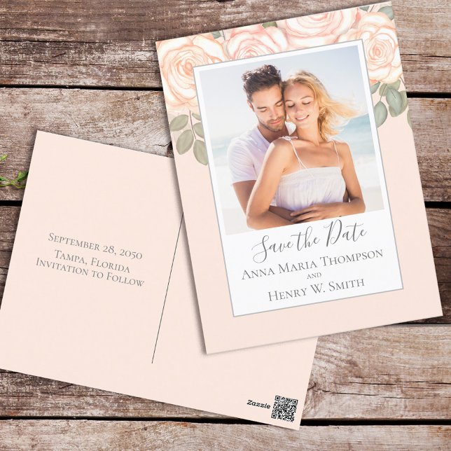 Carte Postale Elégante aquarelle Blush Floral Calligraphie Photo (Créateur téléchargé)