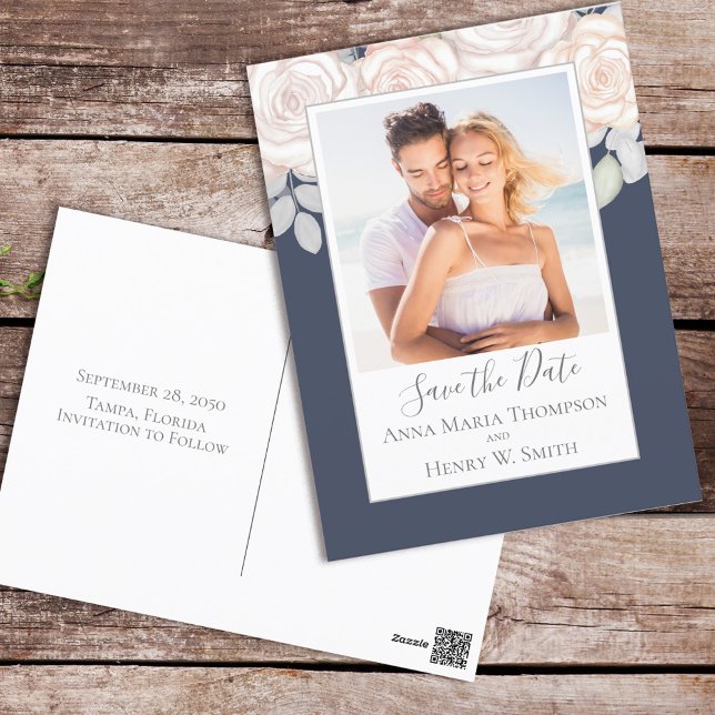 Carte Postale Elégante aquarelle Blush Floral Calligraphie Photo (Créateur téléchargé)