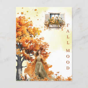 Carte Postale Elégante aquarelle d'automne chute Feuille chute h