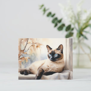 Carte Postale Elégante aquarelle de chat siamois