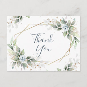 Carte Postale Elégante aquarelle Dusty Blue Foliage Merci