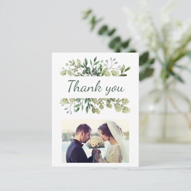 Carte Postale Elégante aquarelle Feuilles photo de mariage perso (Debout devant)