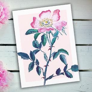 Carte Postale Elégante aquarelle Fleur Rose sauvage Fête des Mèr