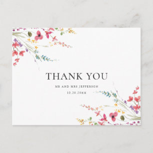 Carte Postale Elégante aquarelle Fleurs sauvages Merci floral