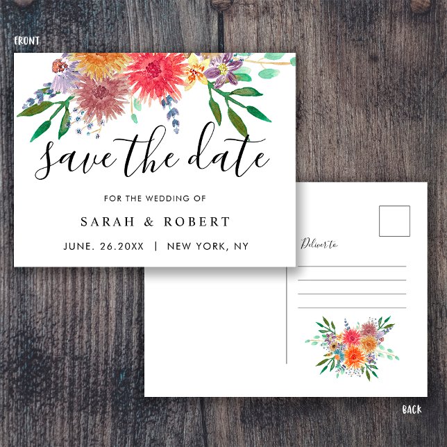 Carte Postale Elégante aquarelle Floral Wedding Enregistrer la d (Créateur téléchargé)