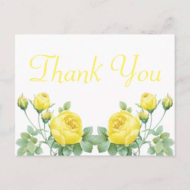 Carte Postale Elégante aquarelle florale Merci rose jaune (Devant)