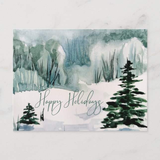 Carte Postale Elégante aquarelle Joyeuses vacances hiver (Devant)