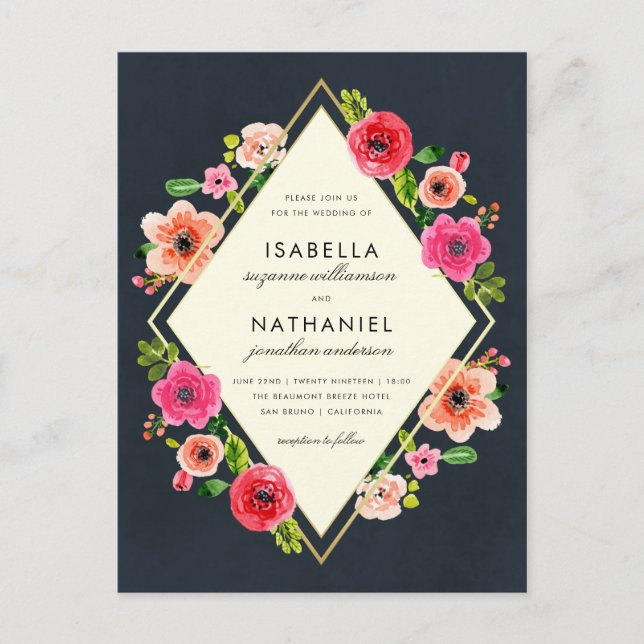 Carte Postale Elégante aquarelle | Mariage Gold Frame (Devant)