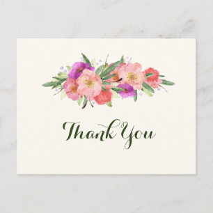 Carte Postale Elégante aquarelle Merci floral
