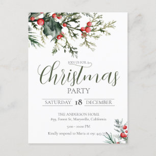 Carte Postale Elégante aquarelle Noël Fête Invitation