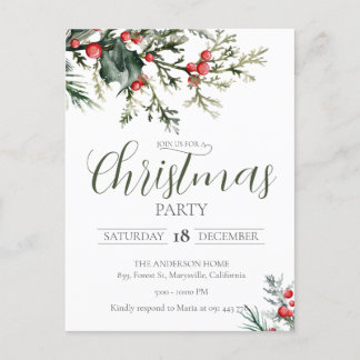 Carte Postale Elégante aquarelle Noël Fête Invitation