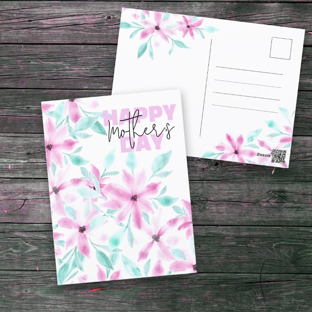 Carte Postale Elégante Aquarelle rose doux Fleurs Fête des Mères (Créateur téléchargé)