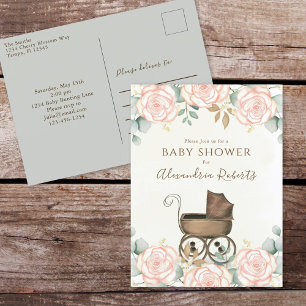 Carte Postale Elégante Aquarelle rose Floral Baby shower sucré