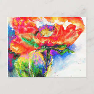 Carte Postale Elégante aquarelle rouge florale