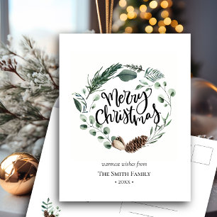 Carte Postale Elégante aquarelle vert Pine Cône Foliage Wreath